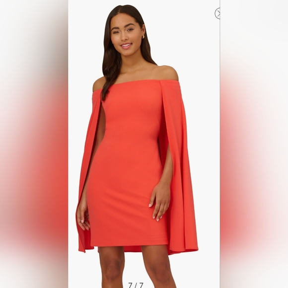 Adrianna Papell Dresses & Skirts - Adrianna Papell Off the Shoulder Capelet Cocktail Dress - Calypso Coral